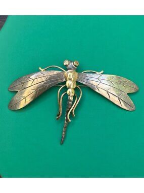 Vintage Brass & Bronze Dragonfly Brooch Pin Art Nouveau Style Elegant Nature-Ins